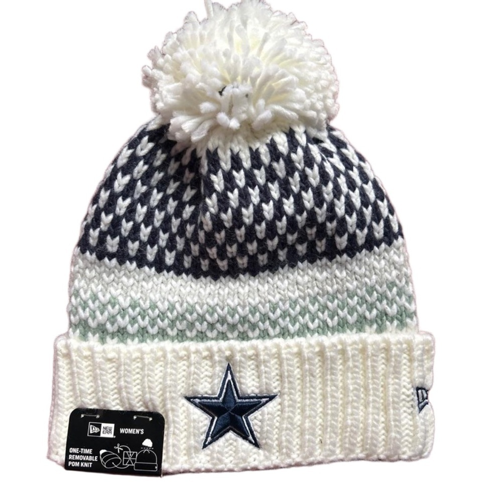 🔥 NWT Womens Dallas Cowboys New Era White Sideline Cuffed Knit Hat With Pom